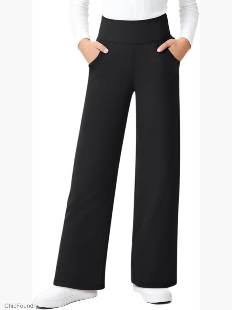 Fleece Lined High Waist Wide Leg Sweatpants For Girls With Pockets